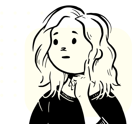 Tegning af pige der holder fingeren op til kinden