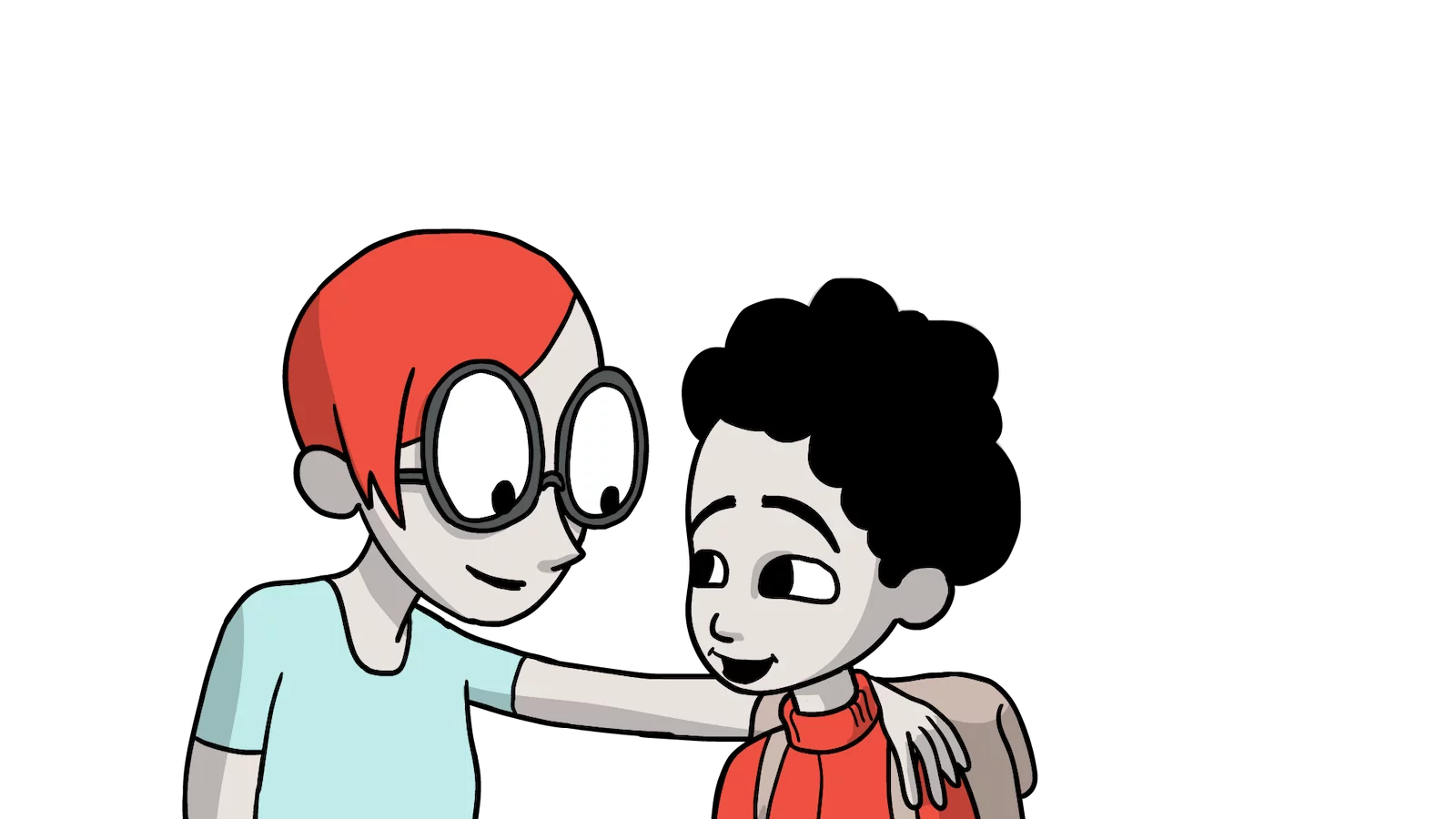 Tegning af voksen der holder et barn om skulderen